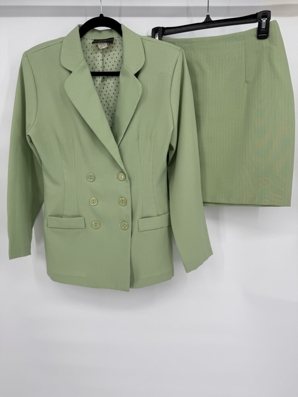 Victoria Ashley Vintage‎ Skirt Suit Set Pinstripe Double Breasted Blazer 9/10
